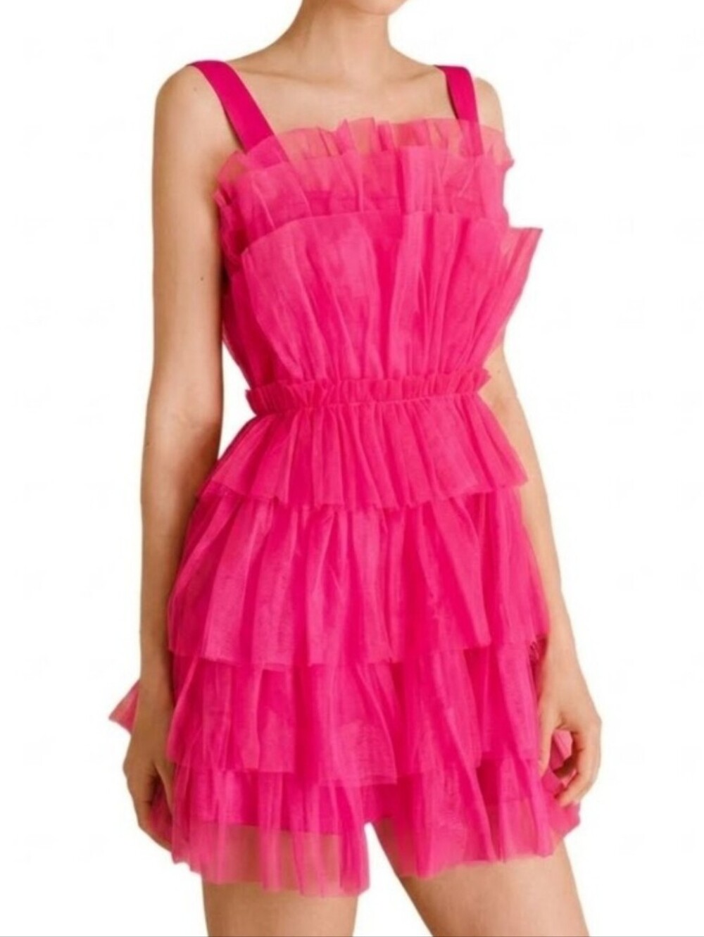 Storia Pink Tutu Mini Dress Tiered Mesh Tulle Bachelorette Party Barbiecore SM